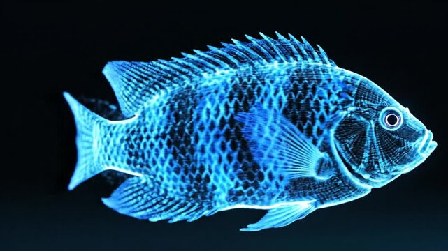 Holographic Osphronemus goramy Animation &ndash; Realistic Natural Movement with Clean Black Background, High Detail Futuristic