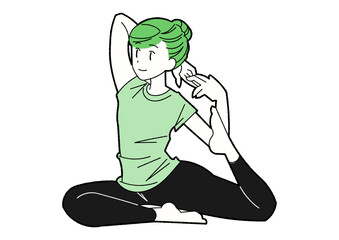 ヨガで後屈ポーズをとる女性 緑色