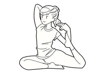 ヨガで後屈ポーズをとる女性 線画