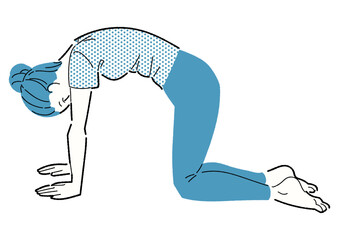 猫のポーズをする女性の線画イラスト