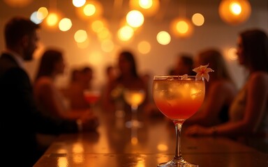 Blurred cocktail party scene Lively and golden lit. High quality