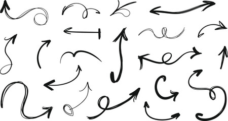 Hand drawn arrow doodles set vector – sketch arrows collection in swirl, curve, and straight styles for infographic, direction, or creative design