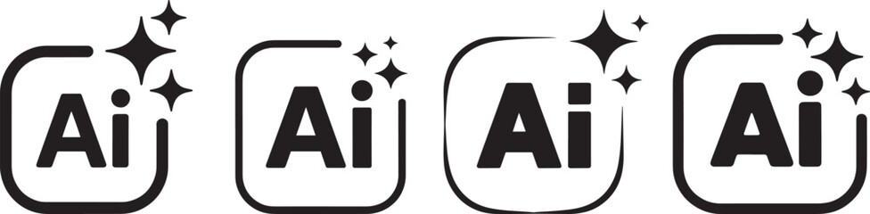 Artificial intelligence logo icon set vector – shiny AI letters with sparkles in modern black design for technology, innovation, or digital concept
