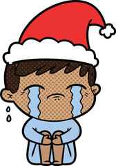 Halftone Comic Book Vector of Sad Boy Crying, Disappointing Christmas Holiday Emotion and Pop Art Style
