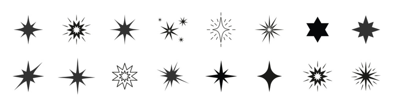 Stars collection. Star vector icons. Black set of Stars, isolated on transparent background. Stars in modern simple flat style.