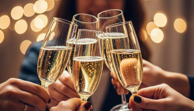 Clinking Glasses: Close-up of People Making a Toast at a Party - Powered by Adobe