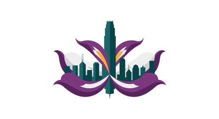 city skyline illustration with vibrant floral accents showcasing urban development perfect for travel posters or architectural blog designs creating modern vibes.