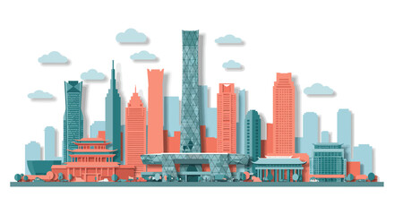 Naklejka premium city skyline vector illustration depicting modern architecture and urban planning perfect for showcasing real estate or city development projects.