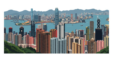 hong kong skyline illustration cityscape view of victoria harbour at daytime ideal for showcasing urban development and asian travel destinations