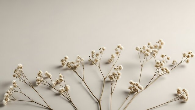 Close-up shot of delicate, dried baby's breath flowers against a neutral background, showcasing their intricate details.