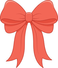 Single Decorative Coral Ribbon Bow Vector Illustration, Elegant Element for Gift Wrapping and Celebration Design