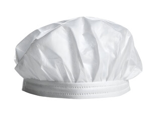 White disposable chef hat or bouffant kitchen cap for food hygiene protection on isolated background