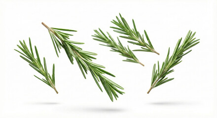 Fototapeta premium Falling Fresh Rosemary Sprigs Isolated for Herbal Seasoning