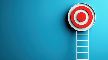Target on ladder, achieving goals, blue background, 3D image, for motivation concepts