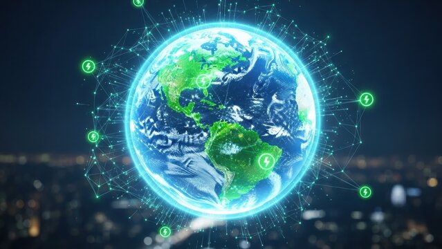 Earth globe with digital network connections