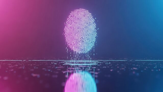 Fingerprint icon with digital data background