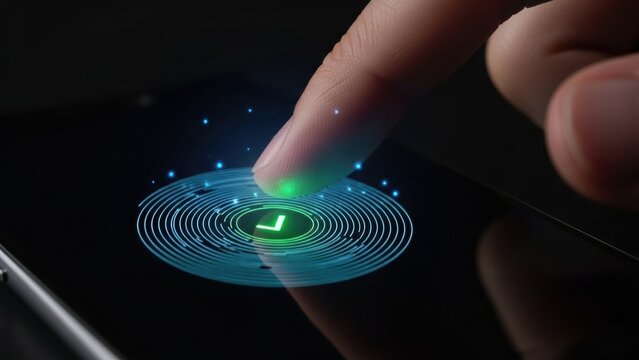 Fingerprint scanner with glowing interface - Powered by Adobe