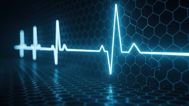 Heartbeat graphic on hexagonal background