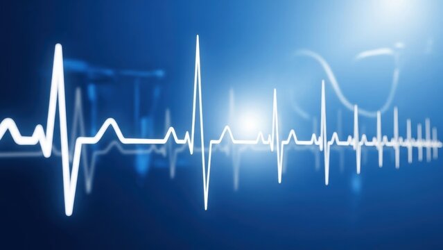 Heartbeat line graph on blue background