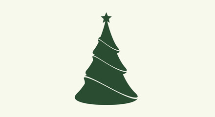 Fototapeta premium Dark Green Christmas Tree Silhouette Icon with Winding Ribbon and Star