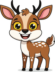 Adorable Cartoon Baby Deer or Fawn Vector, Cheerful Woodland Animal Mascot with Antlers and Spots