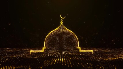 Glowing Structure Rising from Golden Particles Animation