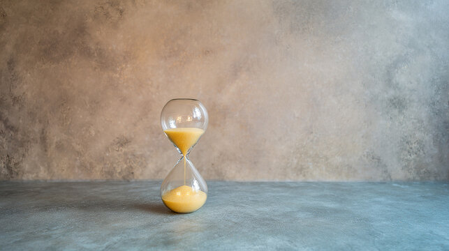 expiration. An hourglass with all sand in the bottom half, a minimalist still life. wellbeing guides, coaching materials, designed for mental health education and mindfulness programs.
