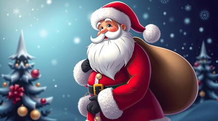 Graceful Elegant Santa Claus Cartoon with Festive Christmas Background