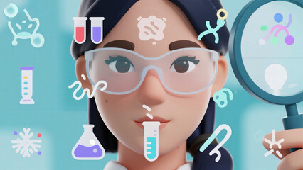 scientist with lab icons