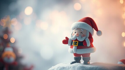 Dreamy Soft-Haze Santa Claus Cartoon with Christmas Theme Background