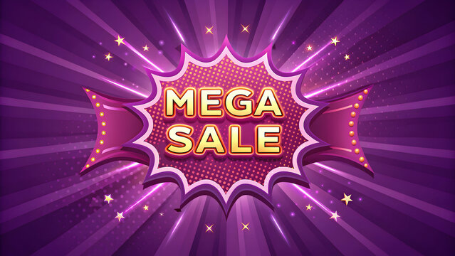 Mega Sale Banner with Bold Purple Burst Background
- Powered by Adobe