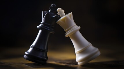 checkmate. Black chess queen piece knocking over white king on a wooden chessboard. lifestyle magazines, social media lookbooks, designed for lifestyle magazines and social media content.