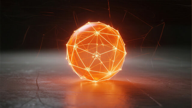 Glowing geometric sphere in dark space