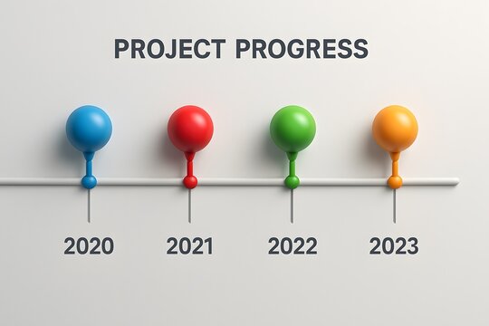 Project Progress Timeline 20202023, Business Development Milestones, Colorful Concept, Data Visualization for Growth and Strategy.
