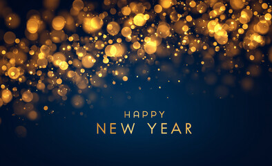 2026 sonata happy new year background with golden bokeh and glittering light effect vector illustration design element for card, banner, or poster.