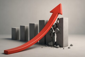 Financial Growth and Success Red Arrow Breaking Through a Bar Chart, Business Progress, Market Expansion and Investment Gains.