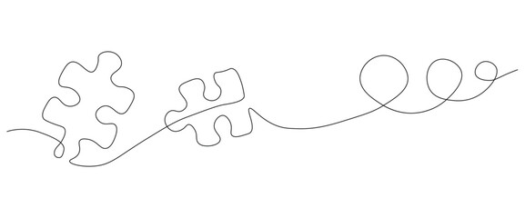 Continuous One Line Drawing of Two Connected Puzzle Pieces with Curly Line