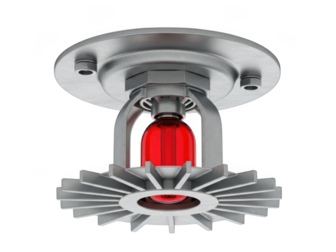 Fire sprinkler head with red bulb on white background isolated on transparent background