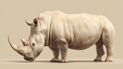 Obraz premium Majestic White Rhinoceros Standing Gracefully on a Neutral Background.