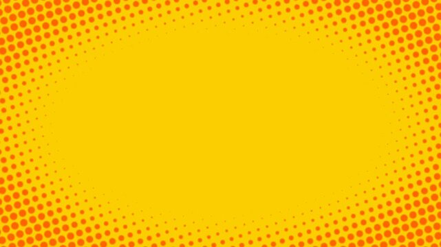 Abstract vignette frame background animation with orange and yellow halftone dots
