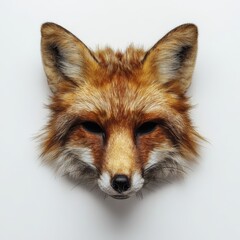 Obraz premium Close-up Portrait of a Red Fox Head Against Plain White Background, Studio Lighting, Detailed Fur Texture, Wild Animal and Nature Aesthetic.