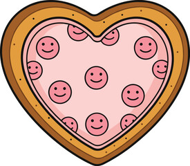 Cute Heart-Shaped Cookie Vector with Smiling Face Toppings, Fun Graphic for Valentine's Day Dessert
