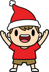 Excited Cartoon Boy Vector Wearing a Santa Hat, Cheerful Child Graphic for Christmas Holiday Celebration