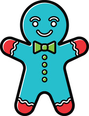 Festive Aqua Blue Gingerbread Man Vector Icon, Cheerful Character for Modern Holiday Sweet Treat Design
