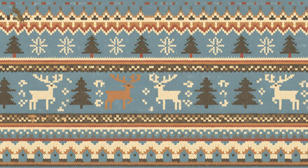 Festive Nordic Pattern with Reindeer and Christmas Trees for Winter Celebrations
