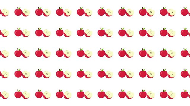 Displays whole and sliced red apples in a pattern, suitable for food blog, fruitthemed design, or healthy lifestyle concepts.