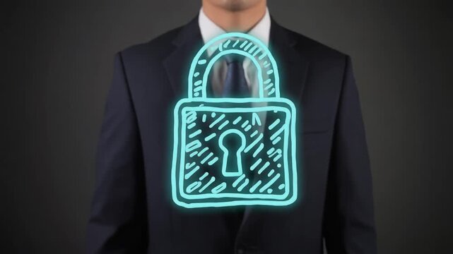 デジタル鍵を操作してセキュリティ強化を表現するビジネスシーン
