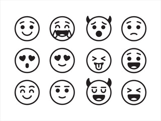 Emoji Faces Icon Set – Cute Smiley Expressions Vector Illustration