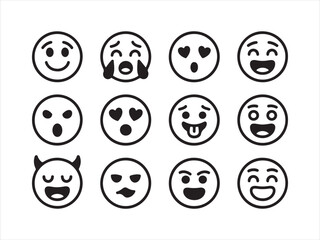 Emoji Faces Icon Set – Cute Smiley Expressions Vector Illustration
