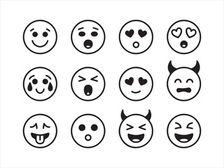 Emoji Faces Icon Set – Cute Smiley Expressions Vector Illustration